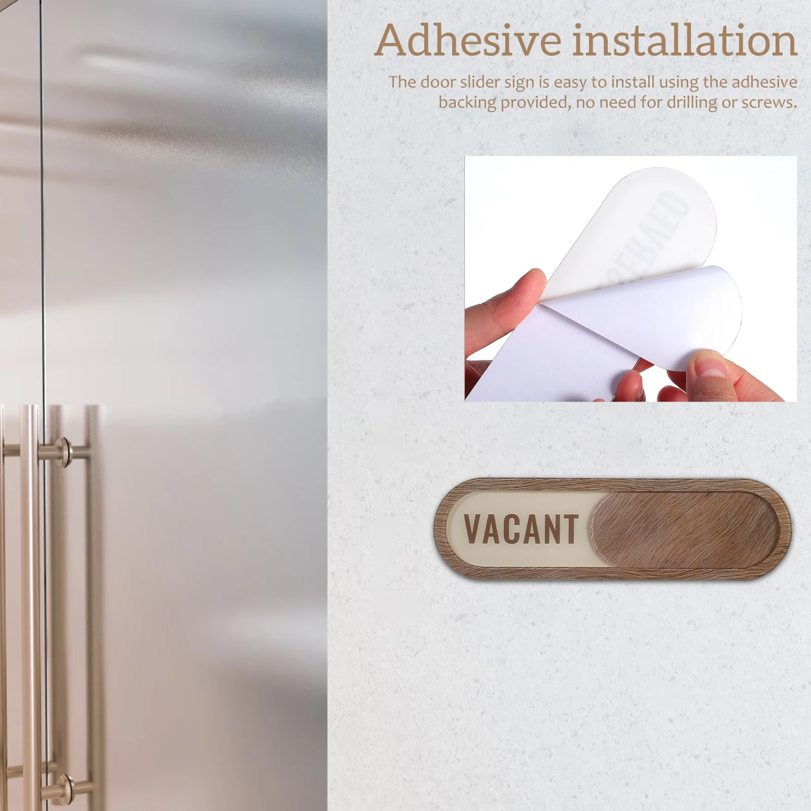 

1Set Sliding Door Sign Reserved Vacant Wood Texture Smooth Slider Adhesive Mounted Privacy Indicator Office Conference Room