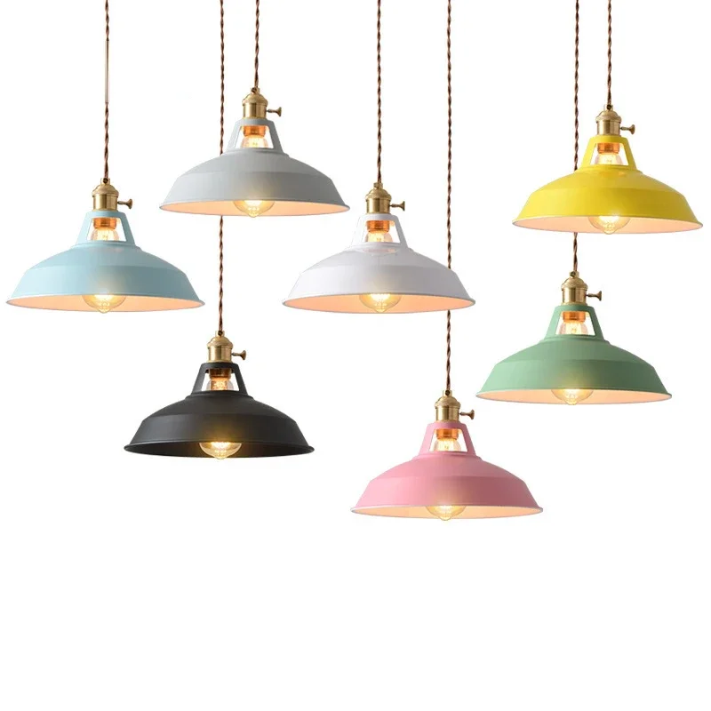 Lampada a sospensione retrรฒ industriale colorata ristorante cucina casa lampada da soffitto lampada a sospensione vintage paralume lampade decorative