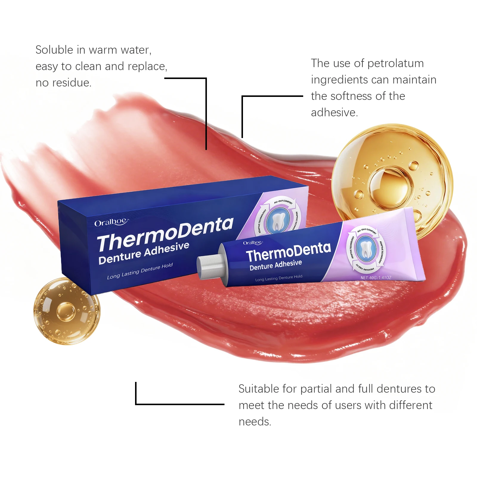 Denture Adhesive Cream - Natural Fit, Secure Hold, Comfortable Denture Fixative, Long-Lasting Seal for Upper & Lower Dentures