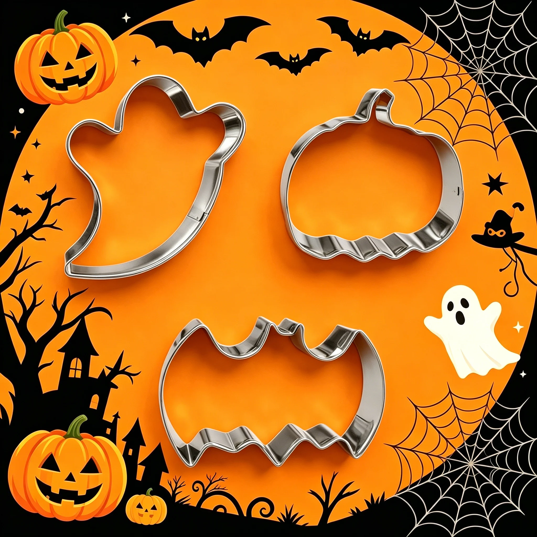 7-teiliges Halloween-Ausstechformen-Set, lebensmittelechter Edelstahl, Kürbis-, Geister-, Fledermaus- und Totenkopfformen, glatte Kanten, für DIY-Backen zu Hause – Detail 9