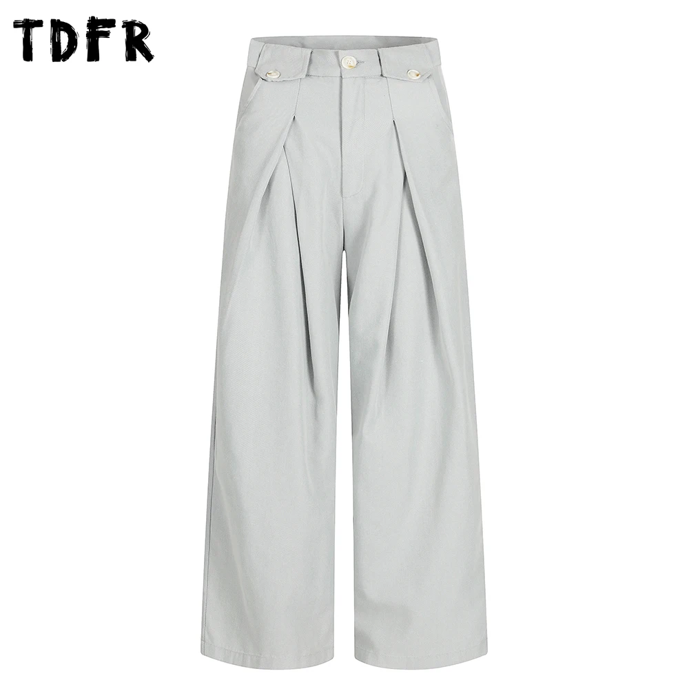 

Pleated Solid Color Casual Pants Mens Pleated Retro Simple Baggy Wide Leg Trousers Man