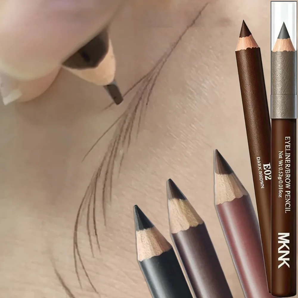 3 Colors Wooden 2 in 1 Eyebrow & Eyeliner Pencil, Waterproof Long Lasting Dual Use Pencil, Natural Eye Makeup Pen