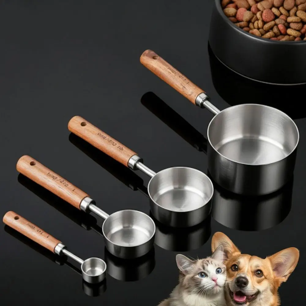 High Quality Stainless Steel Pet Food Scoop Durable Measuring Spoon Long Handle Kibble Dispenser Kitchen Feeding Supply
