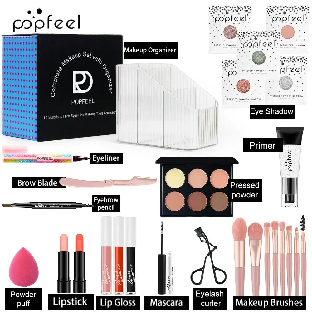 Bestverkopende Popfeel Make-upkit Volledige set Alles in één Oogschaduw Wenkbrauw Lippenstift Mascaraborstel Luxe Sets Cadeau voor vrouwen Cosmetica