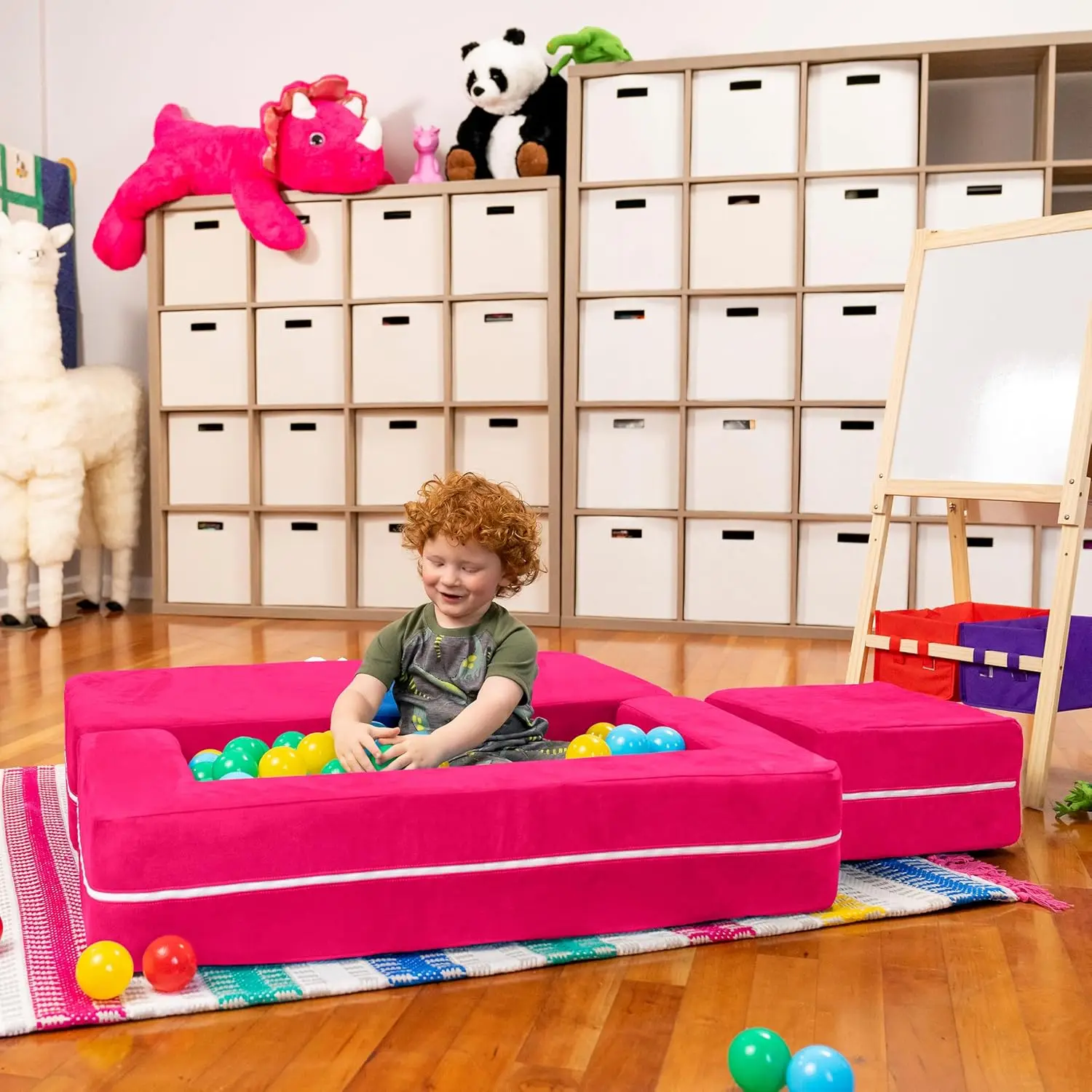 Kids Modular Loveseat & Ottomans, เก้าอี้นอนแบบพับได้, สีบานเย็น