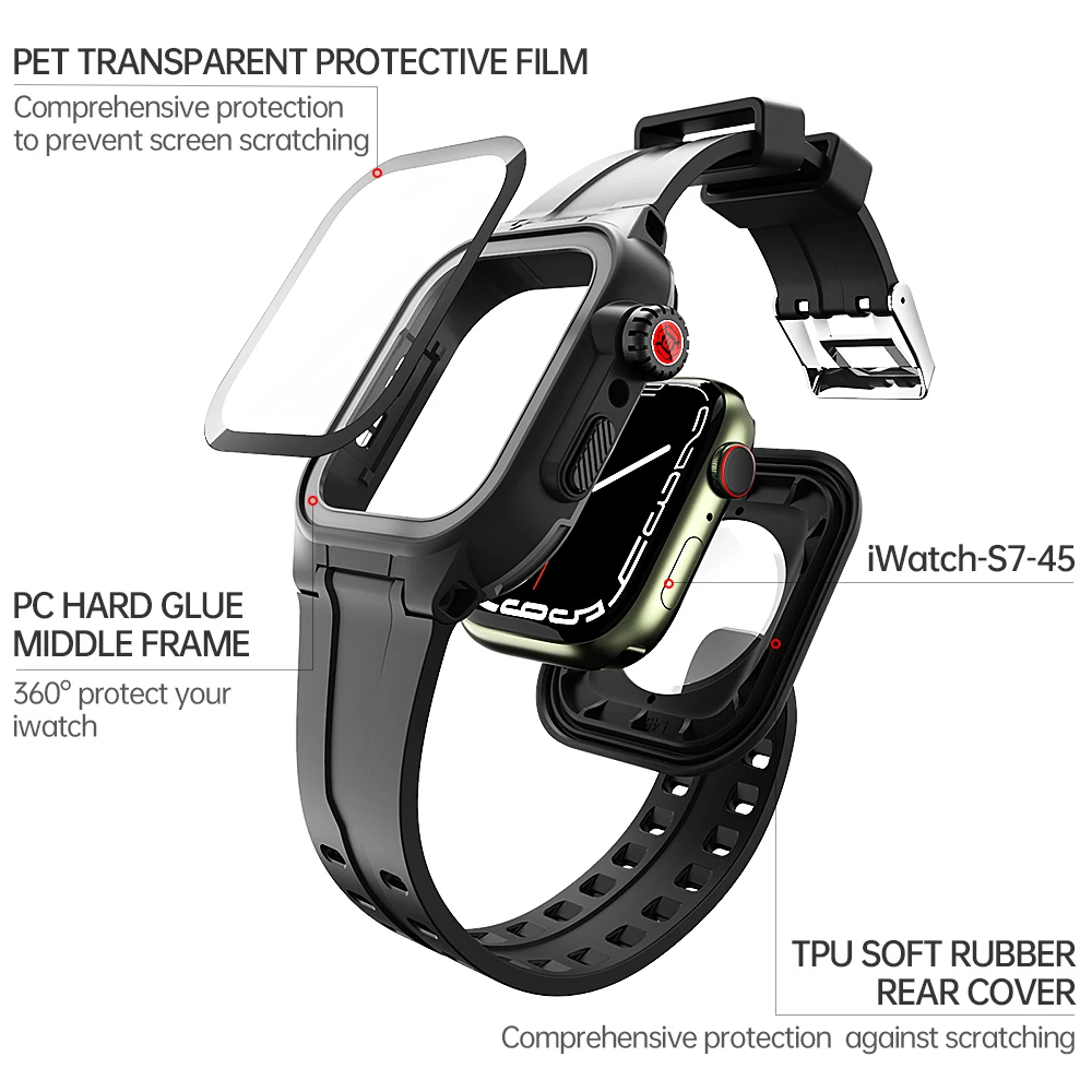 Armor Cover Diving Swim Outdoor Sport Anti-fall IP68 Waterproof Case For Apple Watch Series 9 8 7 6 5 4 3 2 SE 45 44 42 41 40 mm