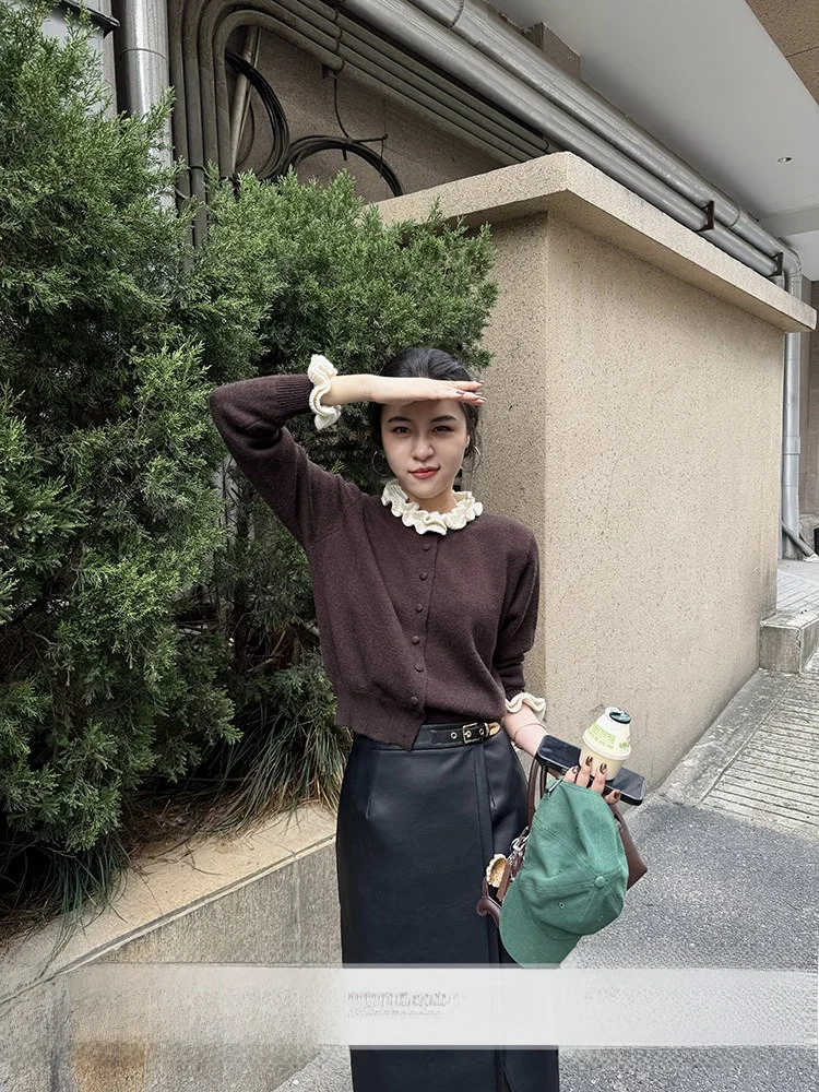 

Zhang a Xing Amber ternoon Soft Cozy Casual Versatile Splicing Design Wood ain Sweater Women's Faion Autumn Winter