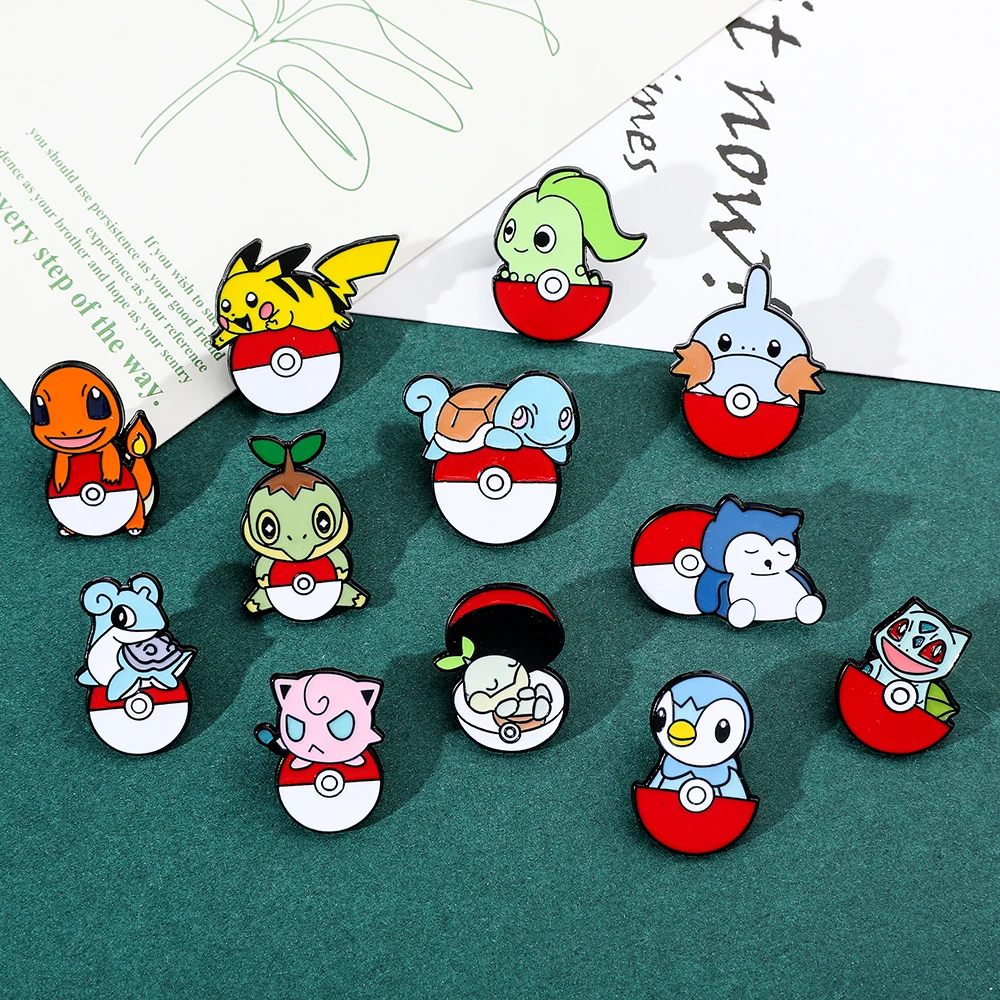 Anime Pokemon Poke Ball Enamel Pins Brooch Pikachu Snorlax Jigglypuff Charmander Metal Badge Clothing Badge Accessories Gifts