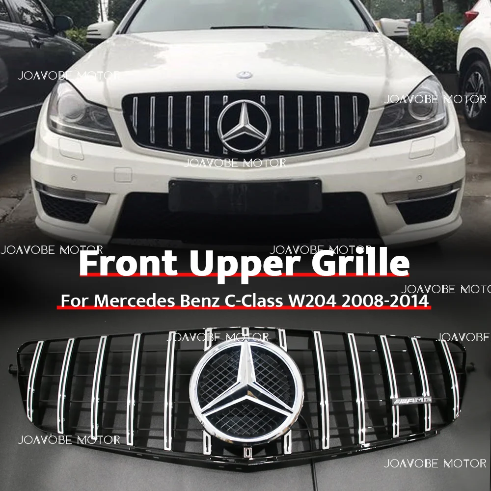 

Chrome Silver GTR Style Front Grille W/Chrome Silver LED Emblem For Mercedes Benz C-Class W204/S204/C204 2008-2014