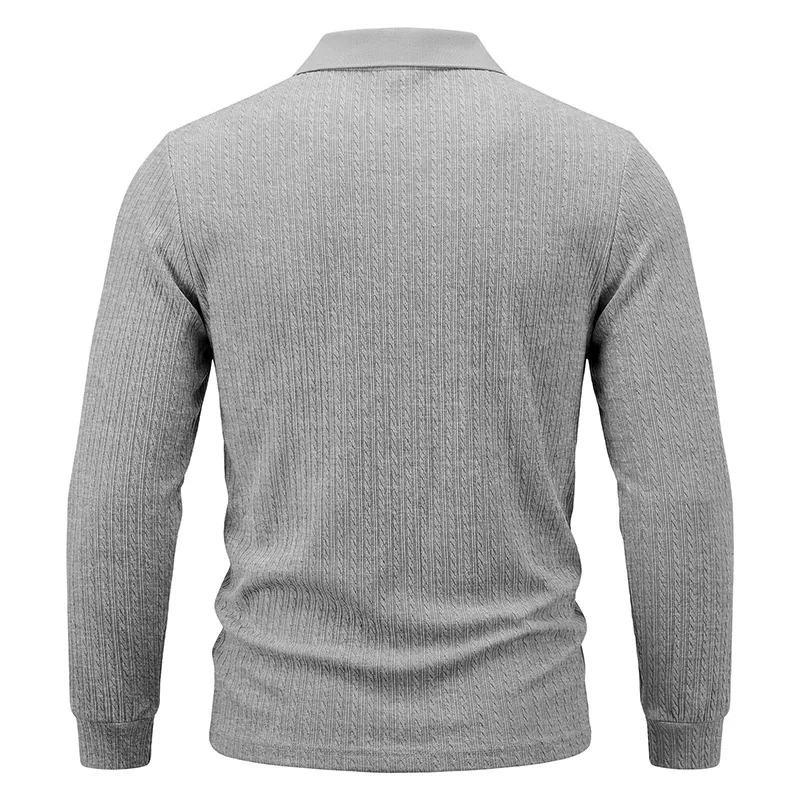 Herren Herbst-Winter US-Größe Jacquard Schlangenmuster Langarm-Poloshirt, Lässiges Einfaches Revers-Unterhemd – Detail 31