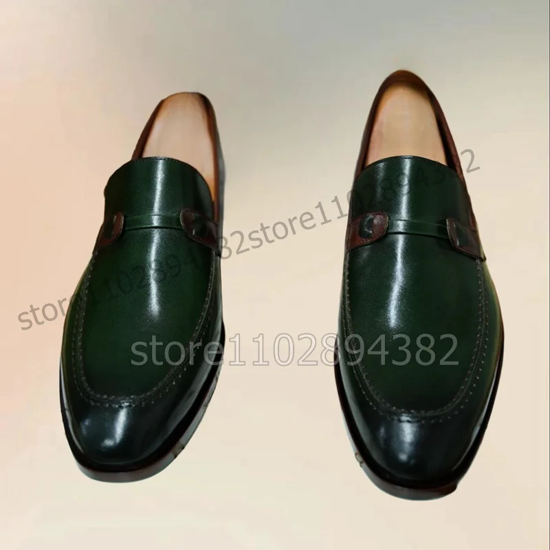 Green Sewing Design Square Toe Men Derby Shoes Fashion Slip On Men Shoes Luxurious Handmade Party Banquet Office Men Dress Shoes