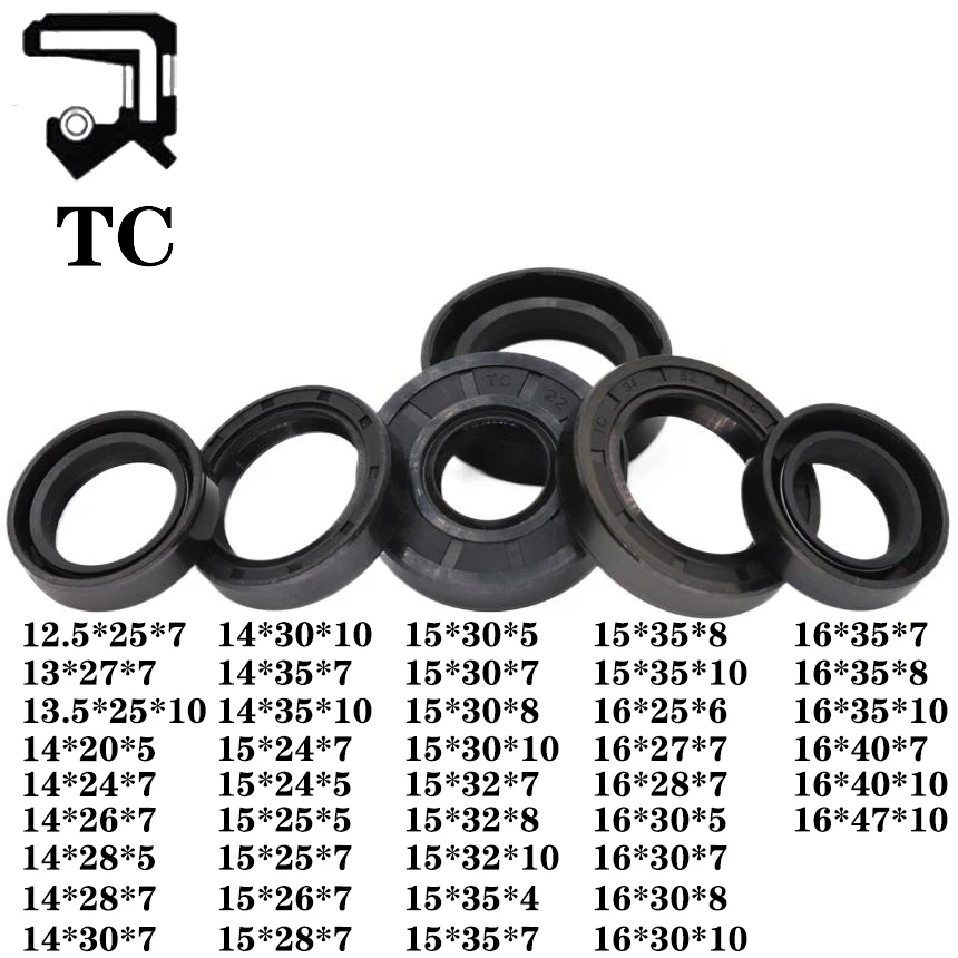 TC 12.5 13 13.5 15 16*20 24 25 26 27 28 30 32 35 40 47*5 6 7 8 10 Nitrile Rubber NBR Grooved Lip Spring Gasket Skeleton Oil Seal