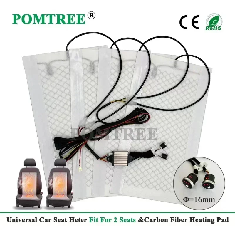 

Universal Built-in Car Seat Heater Set For 2 Seats with 12V 25W Carbon Fiber Heating Pads and 3-Level Dual Control Switch System