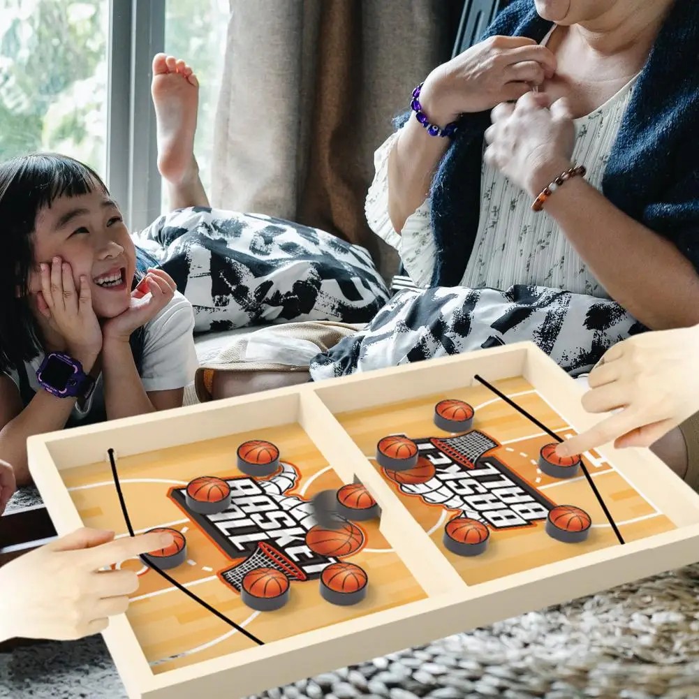 Desktop Chess Toy Fast Sling Puck Game Wooden Hockey Board Mini Toy for Speed Accuracy Educational Decompression Desktop for Two