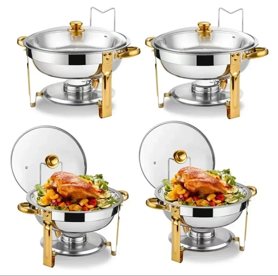 Outdoor 6QT Round Stainless Steel Food Warmer Kit Alcohol  heating pot Plate Restaurant Parties Wedding Food Keep fresh tray Pan