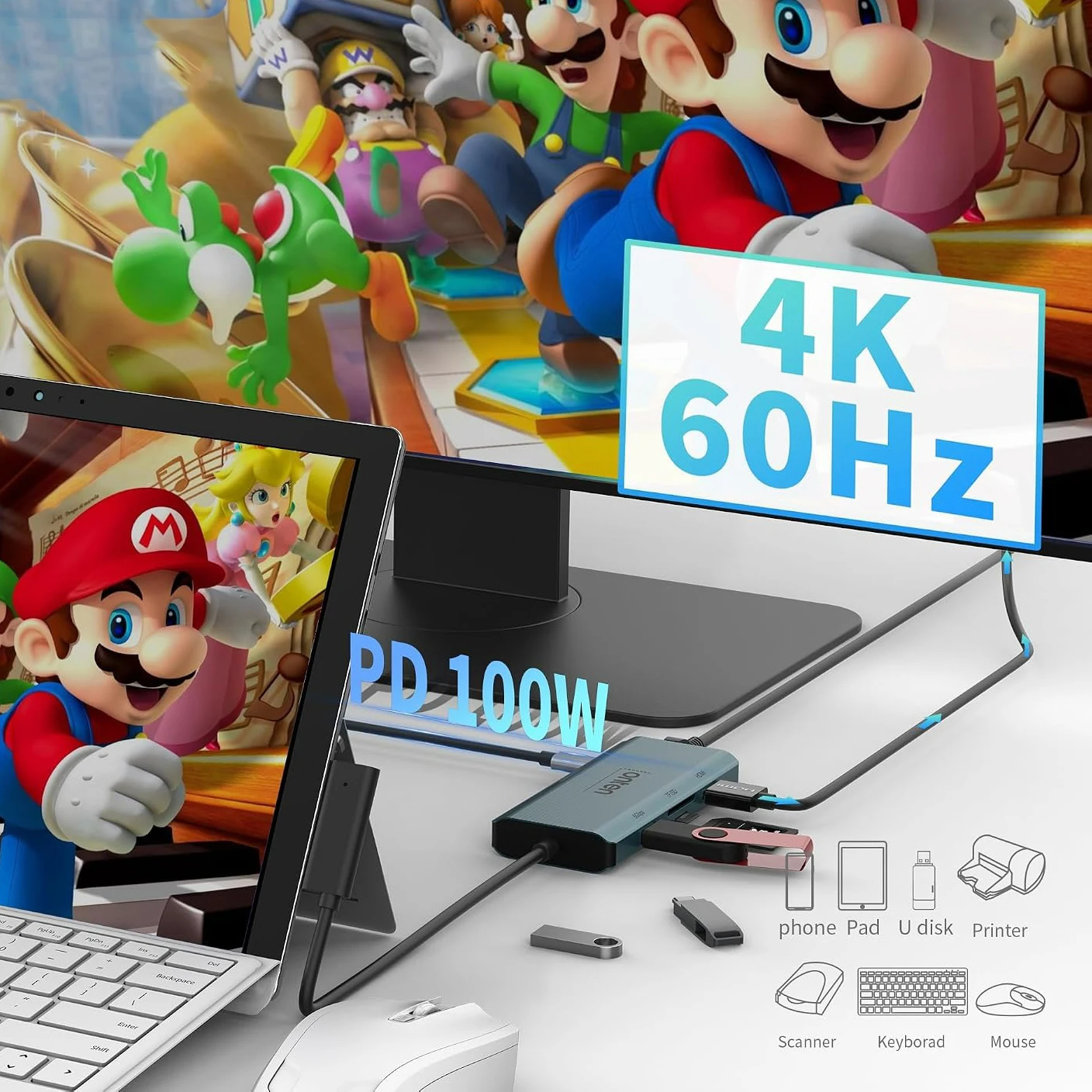 Surface Connect Docking Station for Surface Pro 9/8/X/7/6/5/4/3 Laptop Hub PD Required 4K@60Hz HD Gigabit Ethernet USB3.0 SD/TF - view 6
