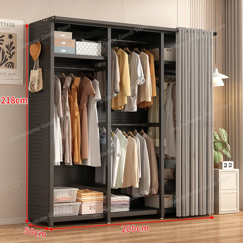 

Hole Board Simple Wardrobe Household Bedroom Rental Room Metal Wardrobes Shelf Wrought Iron Open Wardrobe Szafy Furniture