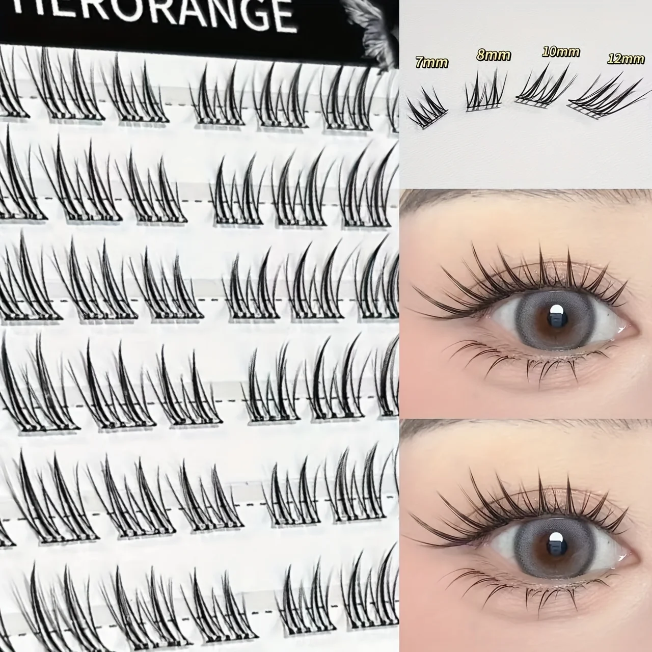 Herorange Fox Dream Glue Free Lashes 48 Clusters Winged C Curl 10 14mm Reusable Photo Beginner Makeup