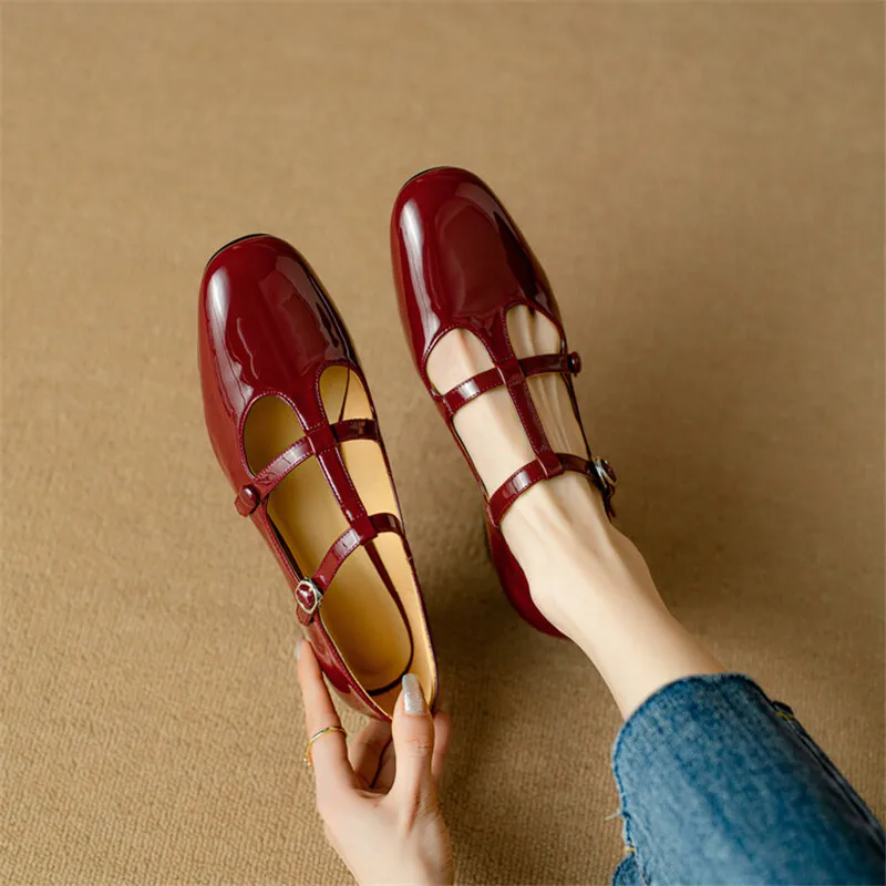 New Spring Summer Patent Leather Women Shoes Round Toe Shallow Women Pumps Mary Jane Shoes for Women Straps Gladiator Shoes