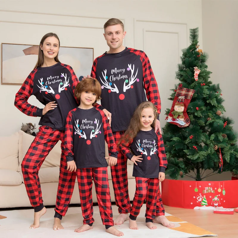 2023 Xmas Family Nightwear PJs Plaid Deer Christmas Pyjamas Set Adult Women Men Baby Boy Girl Sleepwear Keep Warm Homewear