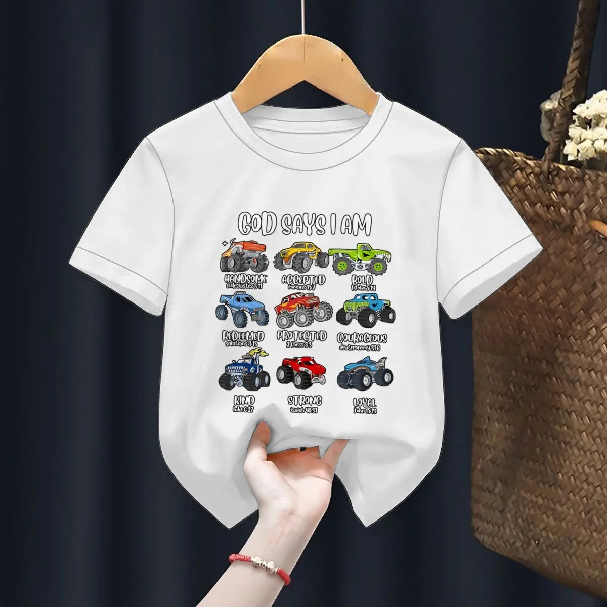 Toddler Boys T Shirt God Says I Am Monster Truck Kids T-Shirt Christian Monster Truck Graphic Tee Boy Christian Faith Tee