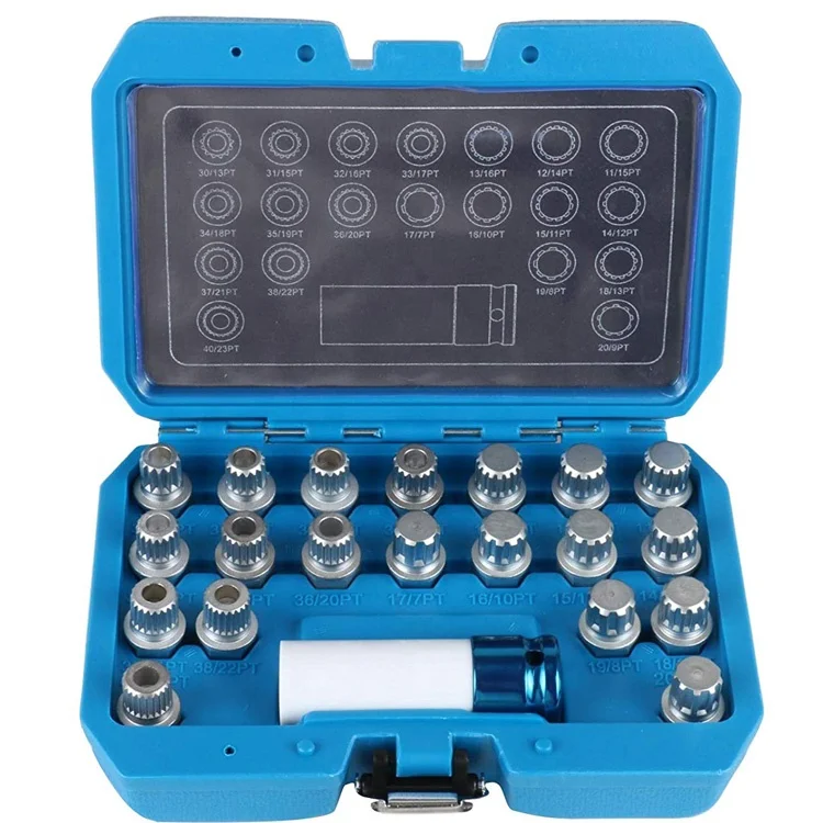 21pcs Wheel Anti-Theft Lock Lug Nuts Screw Remover Socket Tool Set