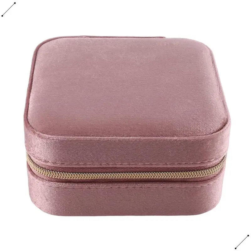 Caja de joyería de viaje de terciopelo de felpa, organizador de joyería de viaje, joyero pequeño para mujer, estuche para pendientes