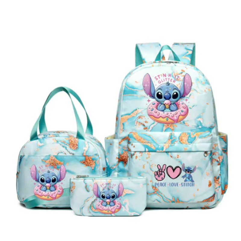 3 ชิ้น Disney Lilo Stitch กระเป๋าเป้สะพายหลังสีสันสดใสพร้อมถุงอาหารกลางวัน Rucksack Casual School กระเป๋าสําหรับสาวนักเรียนหญิงชุด