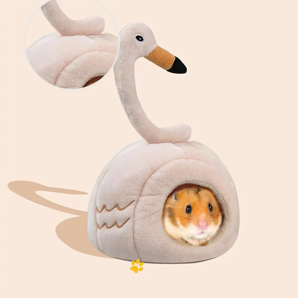 Stable Pet House Semi-enclosed Pet House Cozy Flamingo Hamster House Soft Cotton Nest for Guinea Pigs Hedgehogs Chinchillas