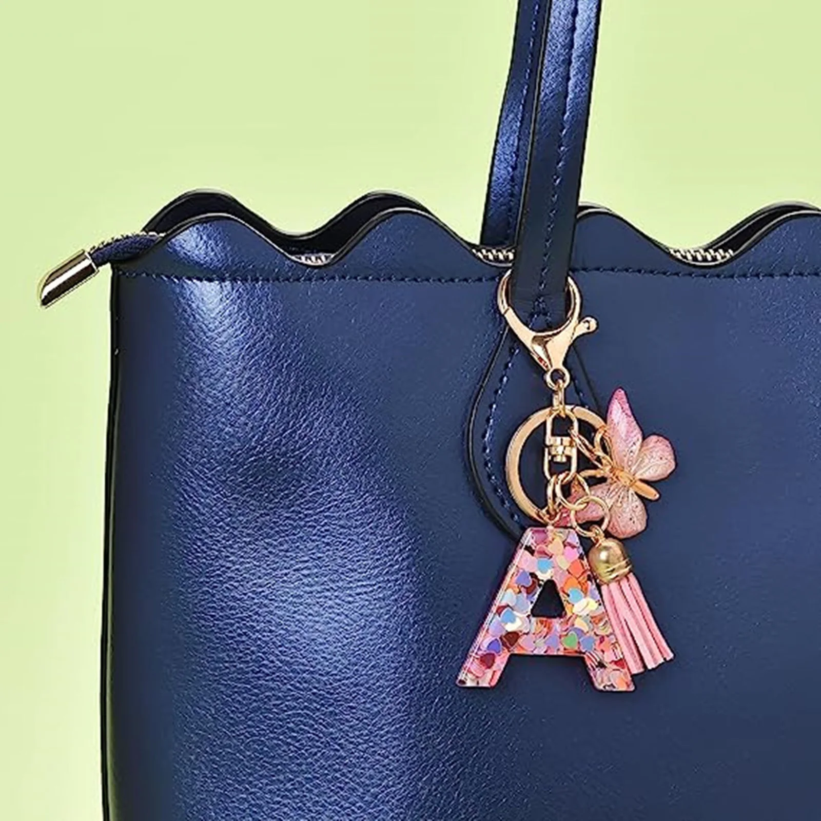 Resin Stylish Capital Letter Keychain Bag Accessory Pink Butterfly Animal Initial Alphabet " A-Z " Pendant Keyring Birthday Gift