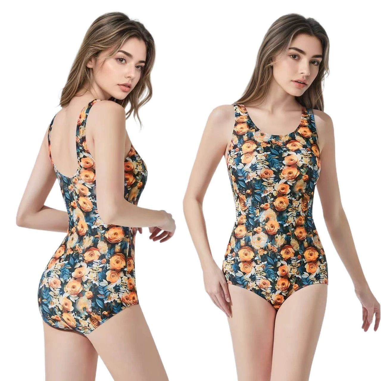 

Новый оригинальный профессиональный цельный гоночный купальник с цветочным принтом, тренировочная одежда для плавания для девочек с открытой спиной и накладками на грудь