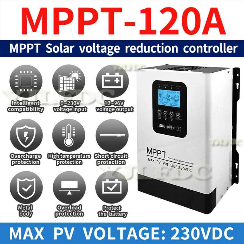 Auto 12V-96V MPPT 120A  Solar Charge Controller 230V LCD Touch For Lifepo4 Lithium GELLead Acid Home Solar Panel System
