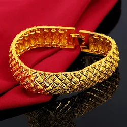 Pure 14k Gold Color Men's Watch Bracelet Gentleman Bracelets for Men Women Bangle Hand Chain Wedding Engagement Fine Jewelry