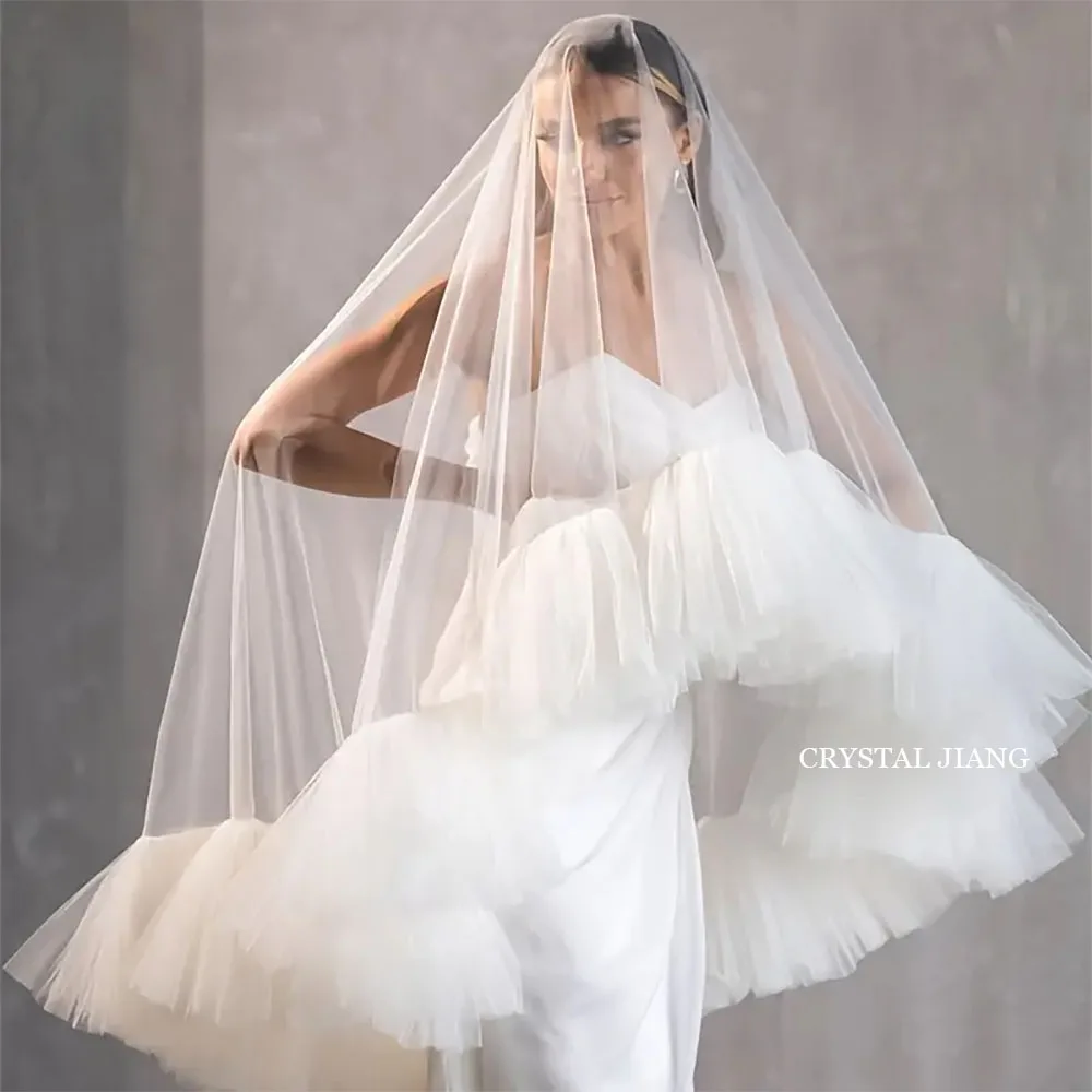 

Romantic Puffy Ruffles Wedding Veil for Brides Marriage Wedding Accessories Short Bridal Veils