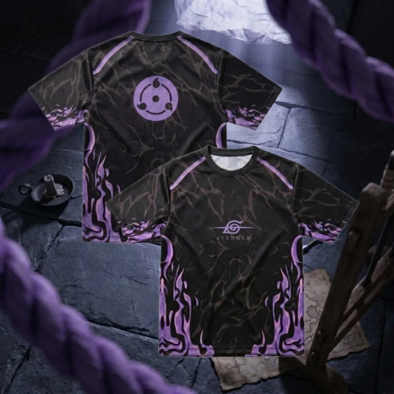 2026 New Naruto & Uchiha Itachi Collaboration T-Shirt Flame Texture Full-Panel Print Breathable Mesh Sporty Short-Sleeve Unisex