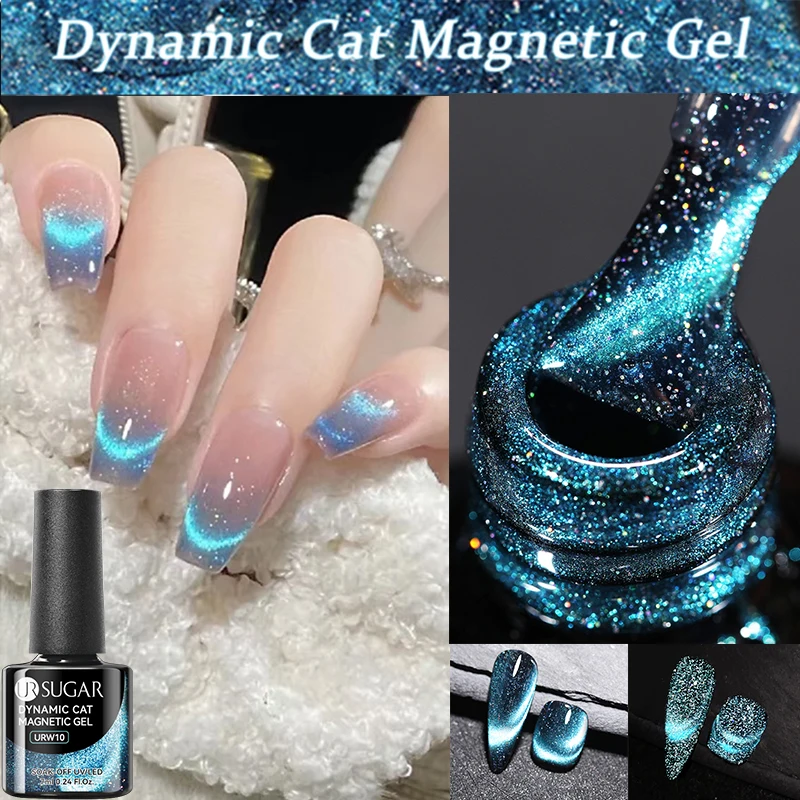 UR SUGAR 7ml Blue Glitter Cat Magnetic Gel Nail Polish Crystal Shimmer Semi permanent Soak Off UV LED Nail Art Manicure Varnish