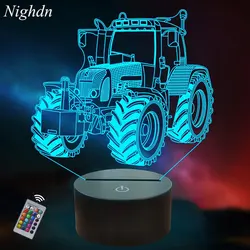 Nighdn 3D Illusion Lamp Tractor Night Light with Remote Control 16 Color Changing Bedside Lamp for Kids Tractor Gifts for Boys