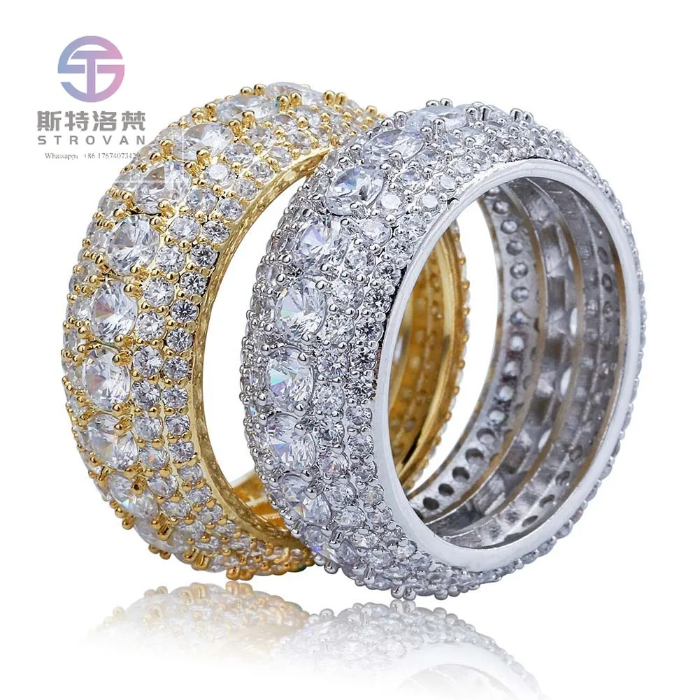 

European American Men's Fashion Ring Cross-Border Micro-Inlaid Five-Row Full Zircon Colorful Personality Ring-Wholesale