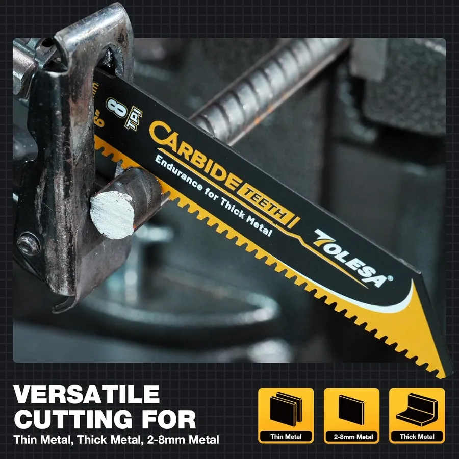 13-delige reciprozaagbladenset met hardmetalen en bimetalen messen voor het efficiënt zagen van hout, snoeien van hout met spijkers Thi