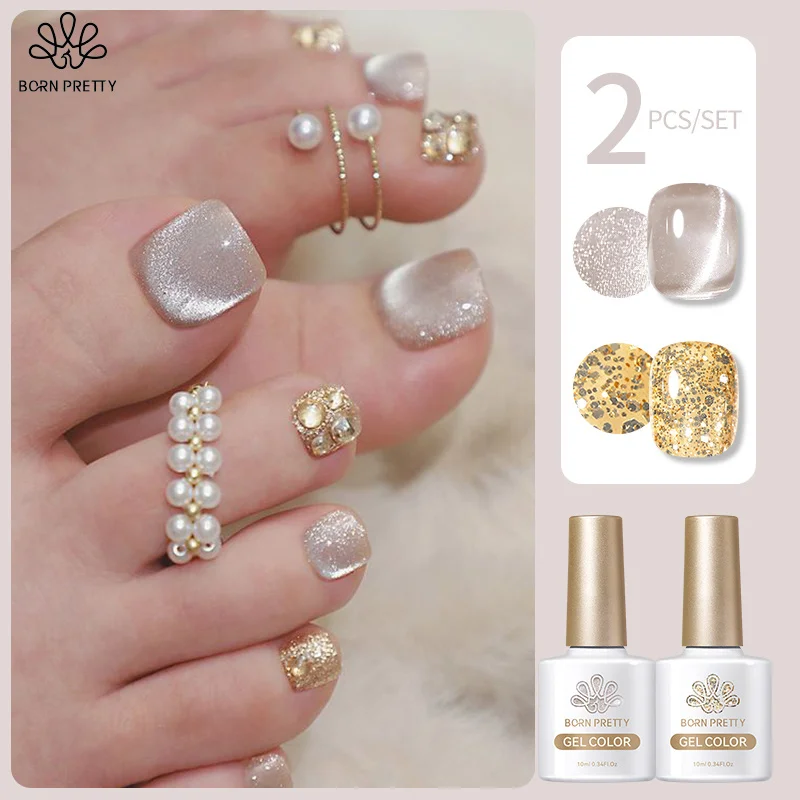 BORN PRETTY 2Pcs Cat Magnetic Gel Nail Polish Set Crystal Glass Beads Summer Semi Permanent Soak Off Varnish Nail Art Supplies
