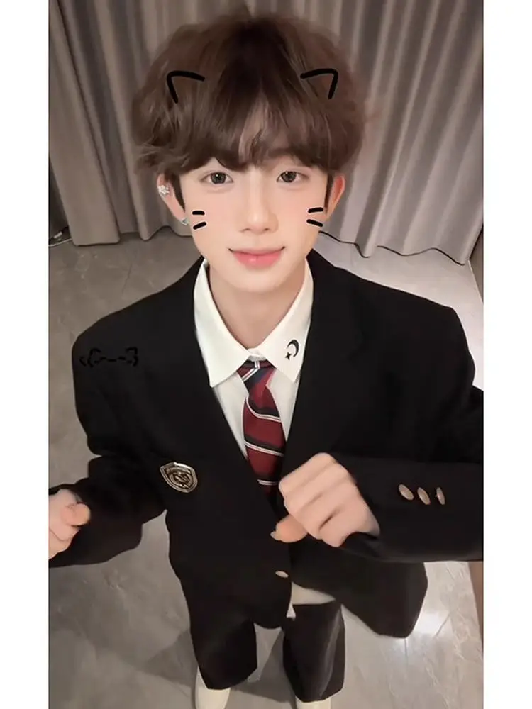 

Мужской деловой костюм, летний комплект Faion Long Sve Ivy League School Sle Clete orm High-End Feeling oming Gift