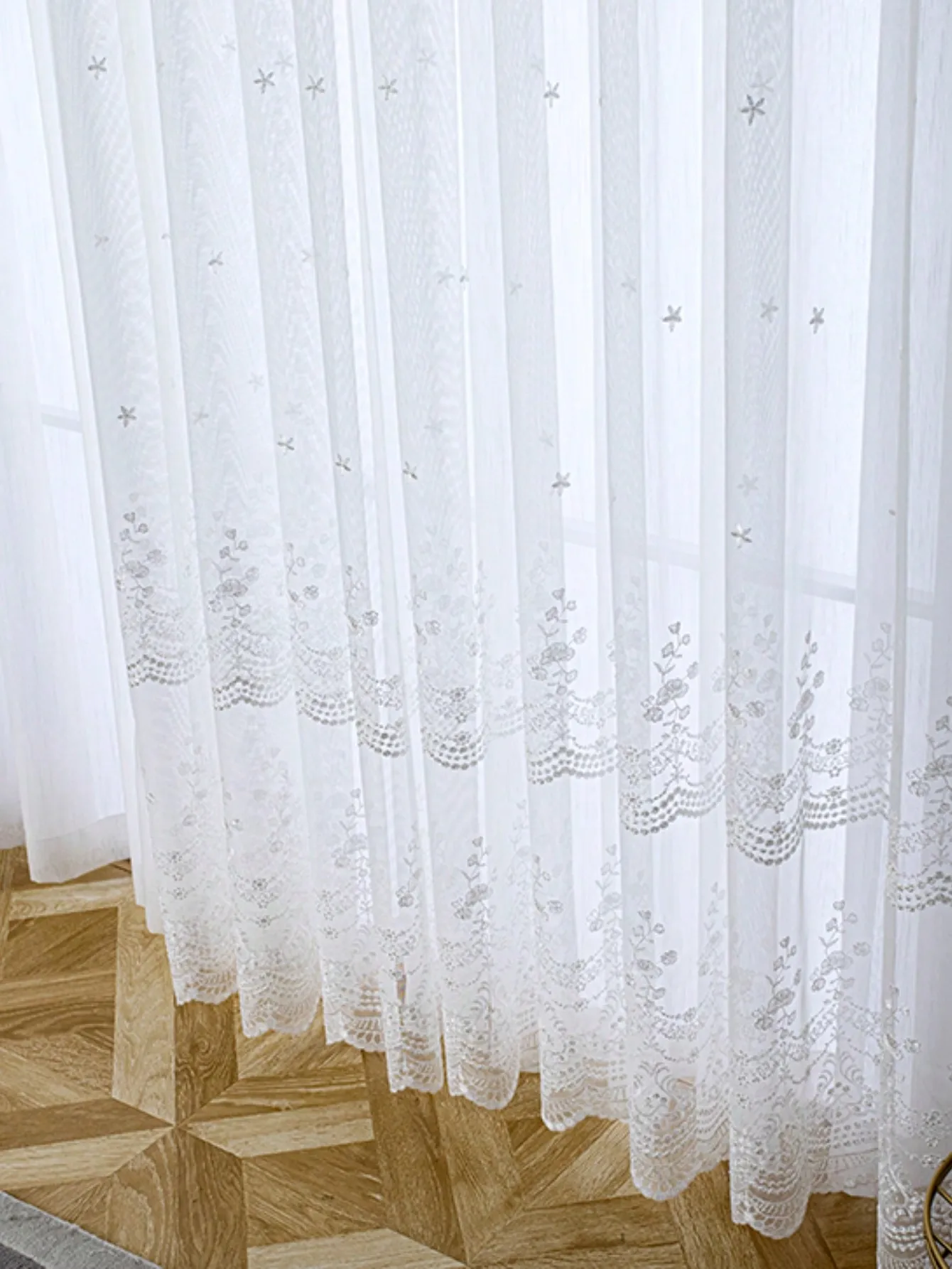 Simple modern embroidered finished window gauze fabric nordic curtains living room balcony bay window tie-in gauze curtain