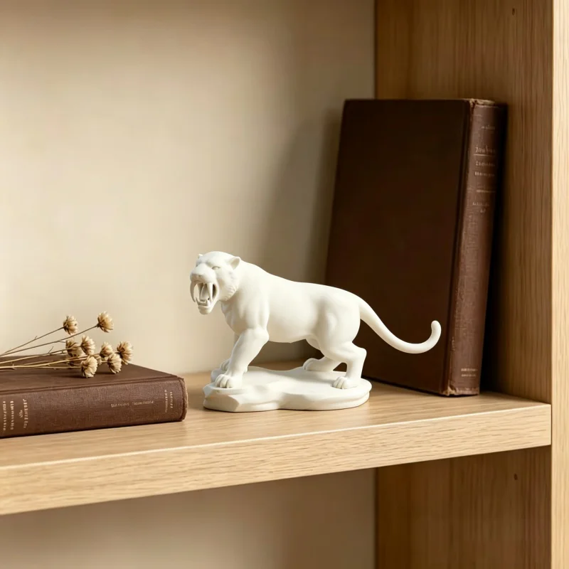 Modern Abstract Smilodon Figurine Wild Panther Sculpture Miniature Tabletop Ornament Office Study Desk Decoration