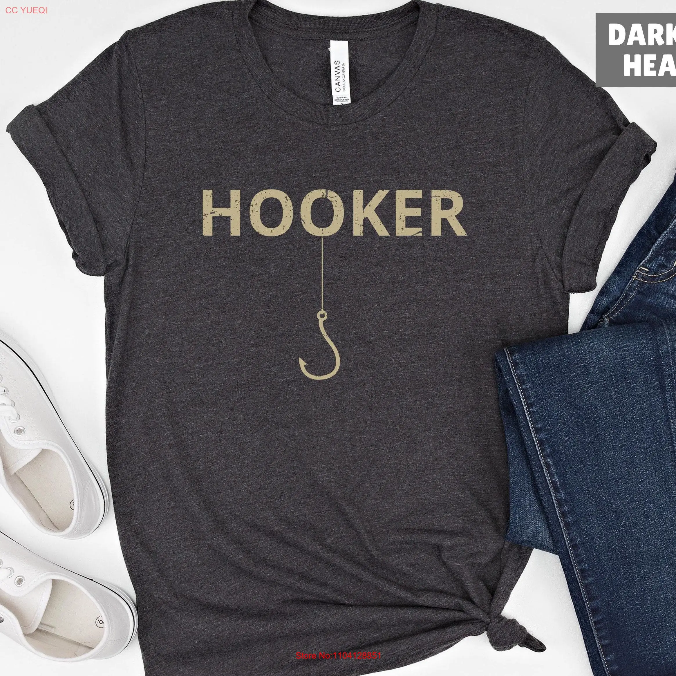 

Hooker Funny Fishing T Shirt Dad Christmas s for Men Meme Fisherman long or short sleeves