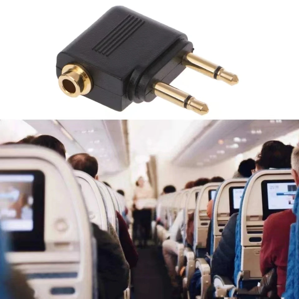 1-5pcs/Lot Dual 3.5mm Plug Adaptor Jack Audio Headphone Converter Adapter for Airline Airplane Travel Earphone Connector