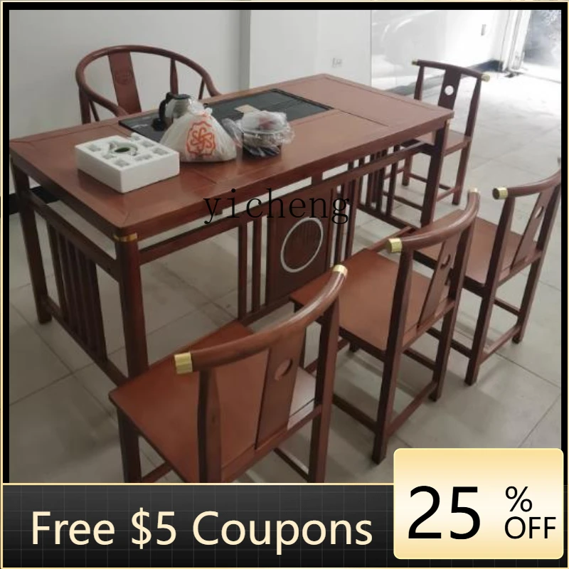 D4-2  solid wood tea table and chair combination one table five chairs coffee table tea set household kung fu tea