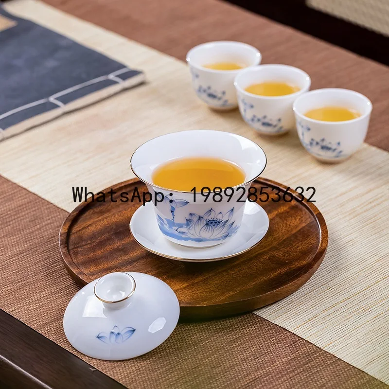 XL Ceramic Tea Set for Home Use Wholesale Blue and White Kung Fu Tea Cup and Gaiwan 8-Piece Set Company Gift 4