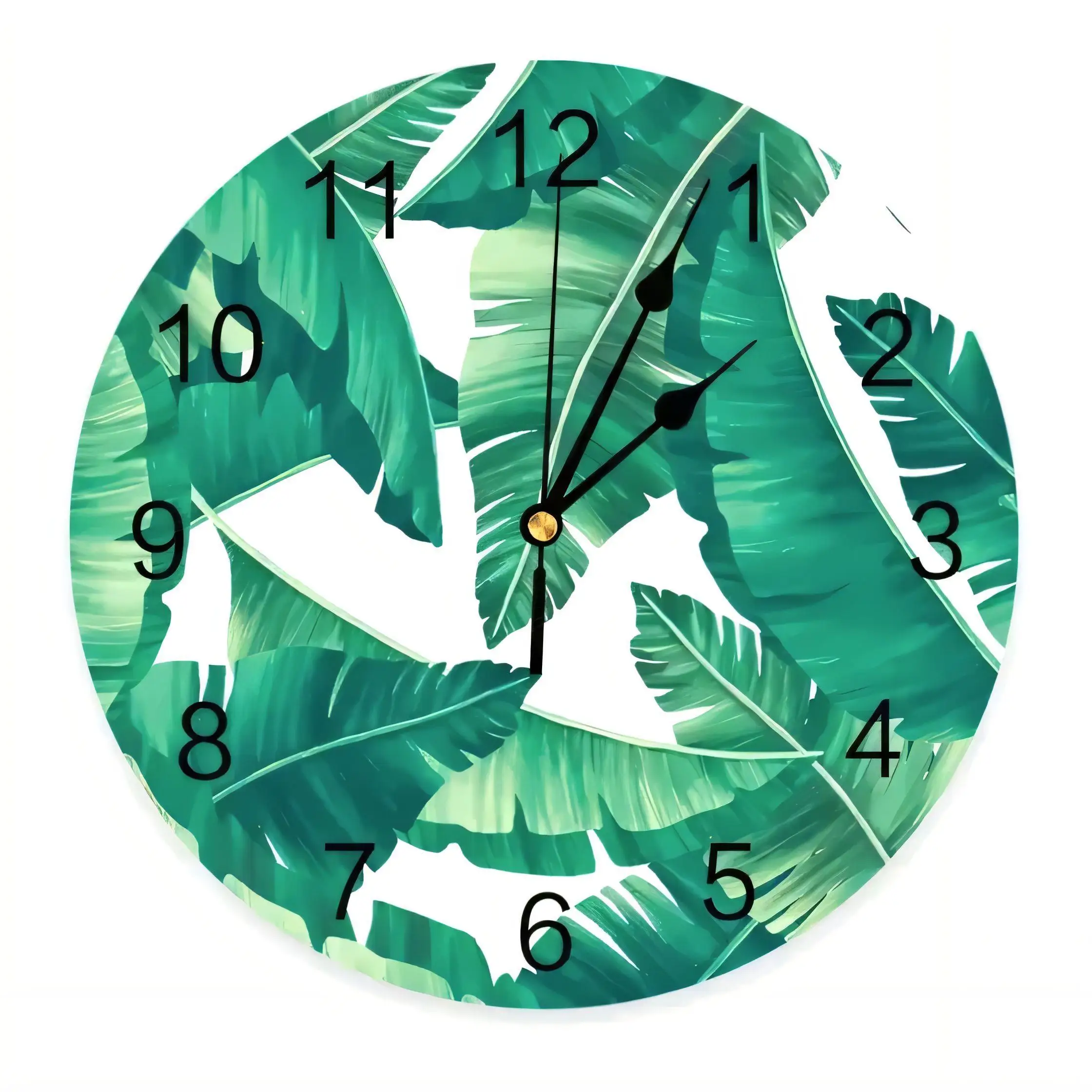 Tropical Banana Leaf Wall Clock Modern  Decorative Silent Non Ticking Battery Operated for Home Office Bathroom