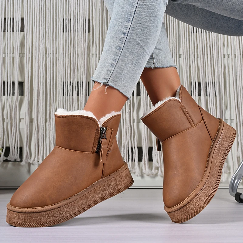 بو الجلود الدافئة رشاقته أفخم الثلوج أحذية النساء الراحة سميكة وحيد عدم الانزلاق القطن مبطن أحذية امرأة سستة رقيق الشتاء الأحذية #2