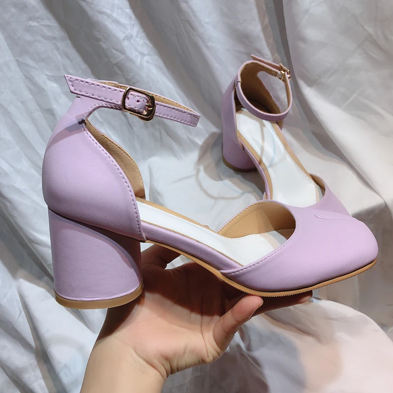 2024 New Purple Women Tabi Shoes Split Toe Female Chunky High Heel Pumps Ankle Wrap Designer Summer Sandals Mary Janes Big Size